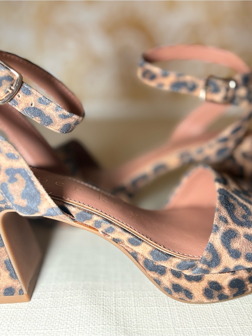 Leopard Print Block Heel Sandals | Animal Print Ankle Strap Heels | Neutral - Picture 4 of 7